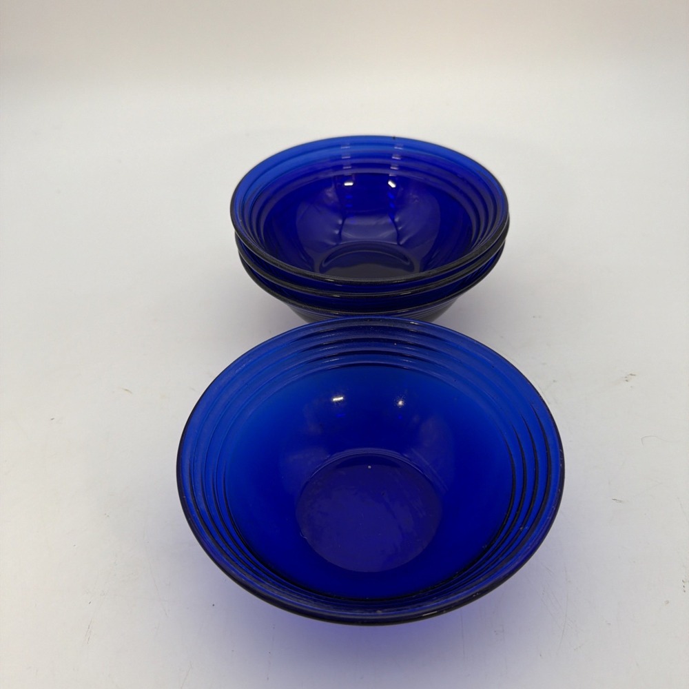 4 Bormioli Rocco Forum Saphir Cobalt Blue Ribbed Glass Small Bowls